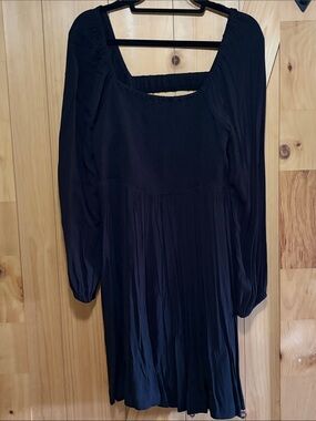 Old Navy Black Smocked Long-sleeved Dress with Open Back Detail